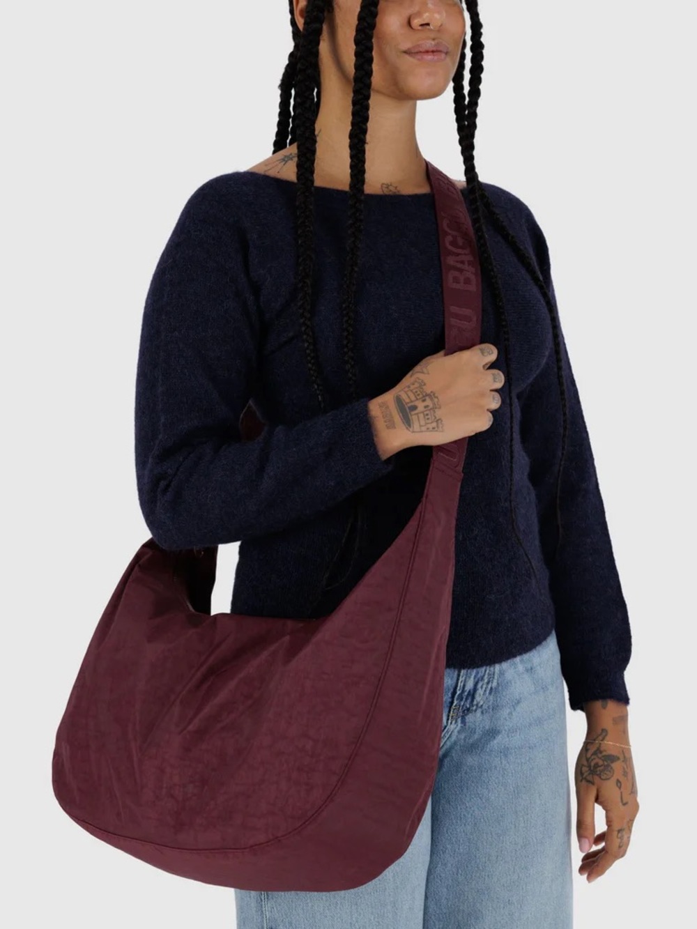 Baggu Large Nylon Crescent Bag Mahogany Crossbody Shoulder Bag